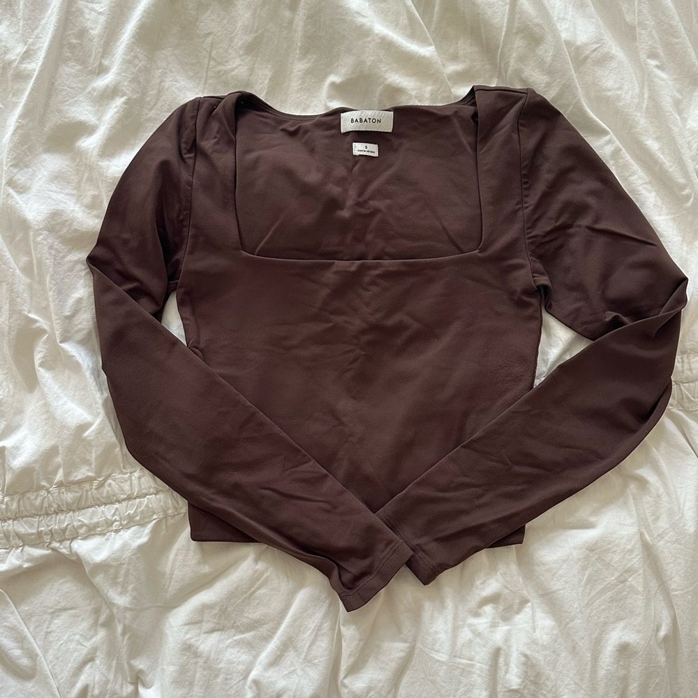 Aritzia Babaton Brown Square-Neck Long Sleeve Top